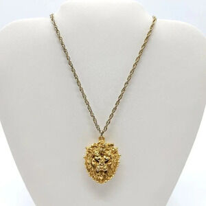 Sascha Brastoff Gold Lion Head Pomander Pendant Necklace 24k Gold Electroplated